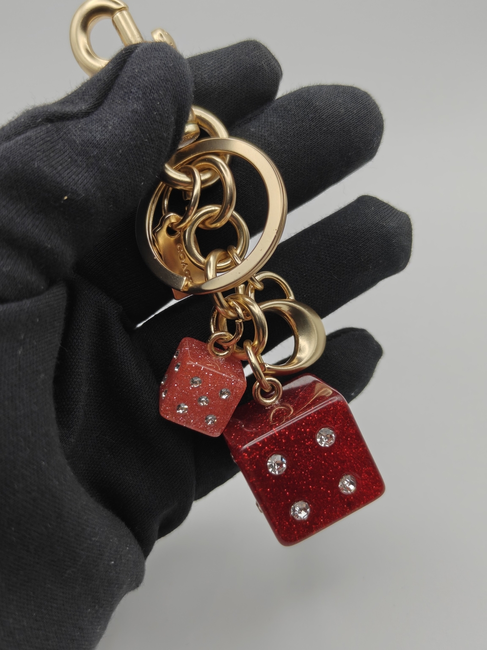 Coach Gold Keychain with Red Glitter Dice Charm